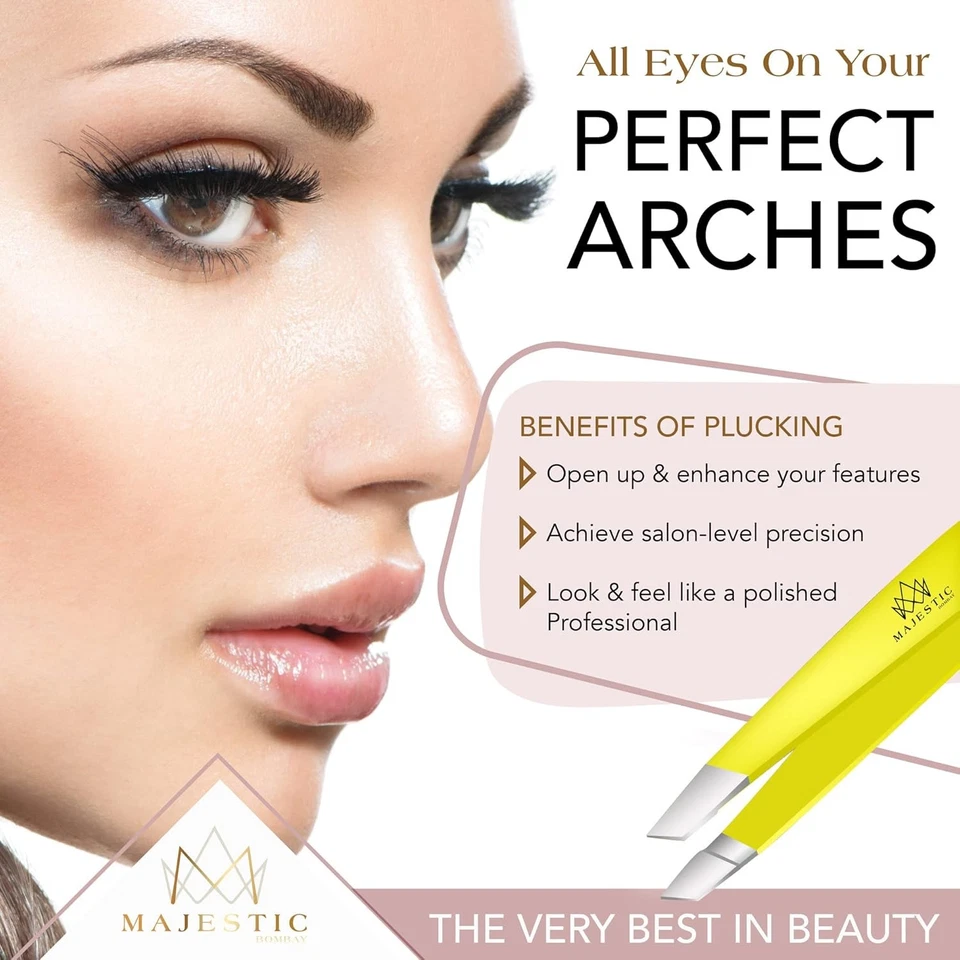 Pinzas Majestic Bombay punta fina + inclinadas para 2 unidades (paquete de 1), amarillas  Foto 2 de 4