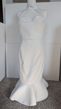 White Dress ASOS Sz 10 Midi Dress Mermaid Halter Gold Bride Bachelorette Wedding