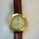 Vintage Timex Indiglo Quartz Wristwatch Gold Case Brown Leather Band