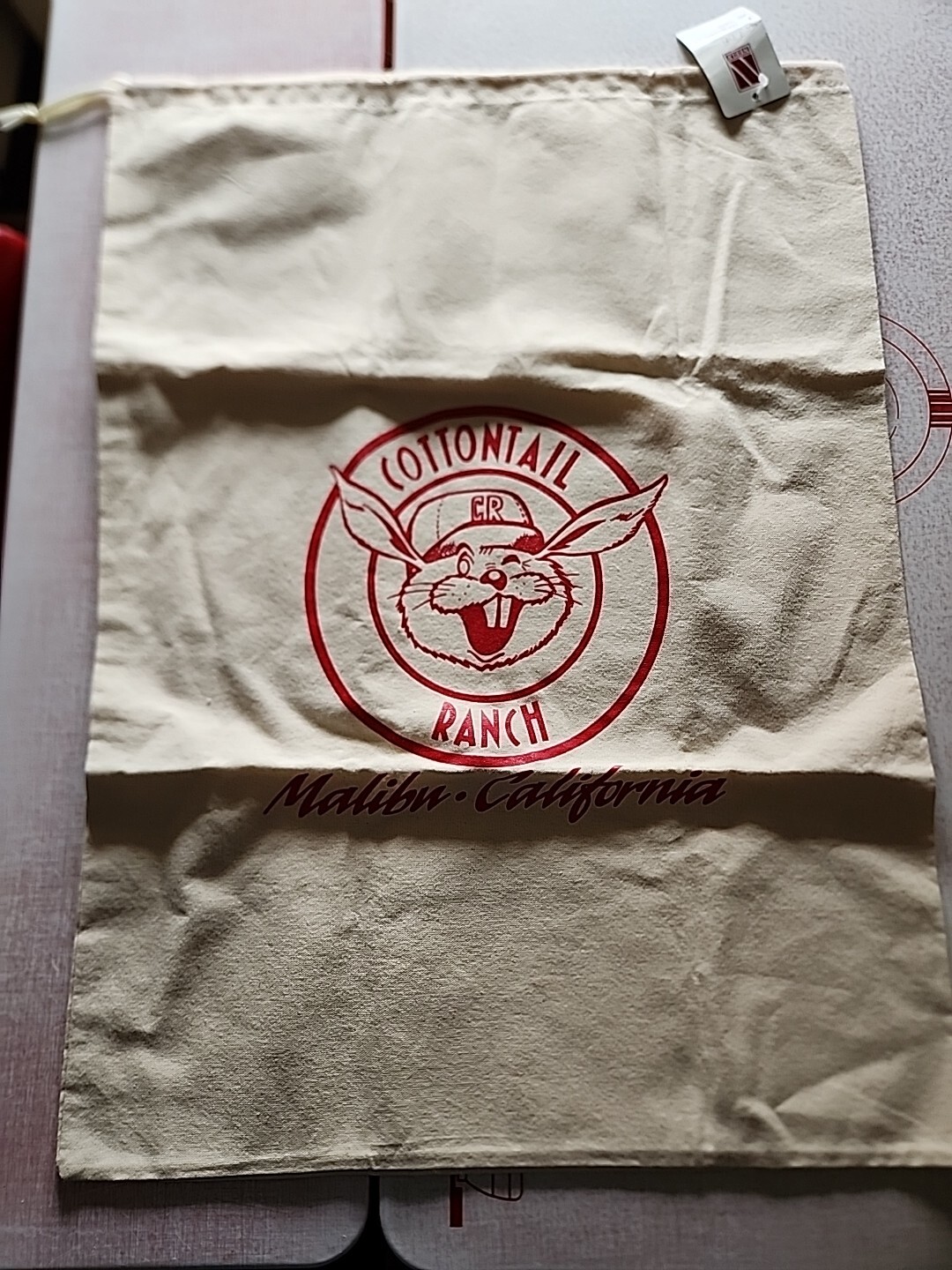 Bolsa de lavandería vintage Cottontail Ranch KIDS CAMP MALIBU CALIFORNIA 21"x29" cordón