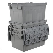4-Packs 15 Gal Commercial Heavy-Duty Plastic Storage Tote w/ Hinged Attached Lid