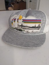 Vintage San Francisco Hat Boat Golden Gate Bridge Gray Snapback Trucker