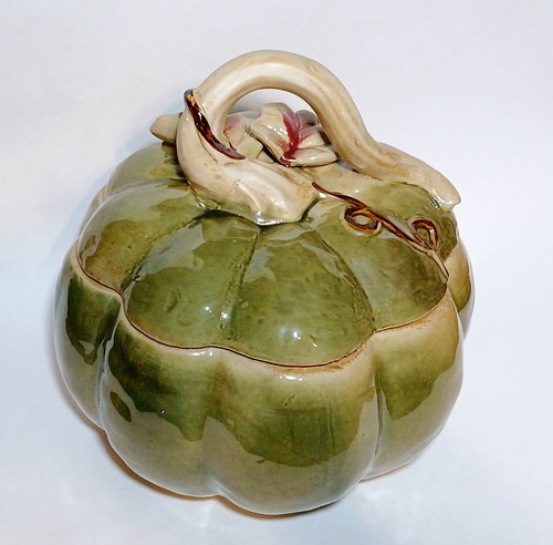 Bote con tapa de gres calabaza verde cosecha vintage otoño granja - Imagen 9 de 22