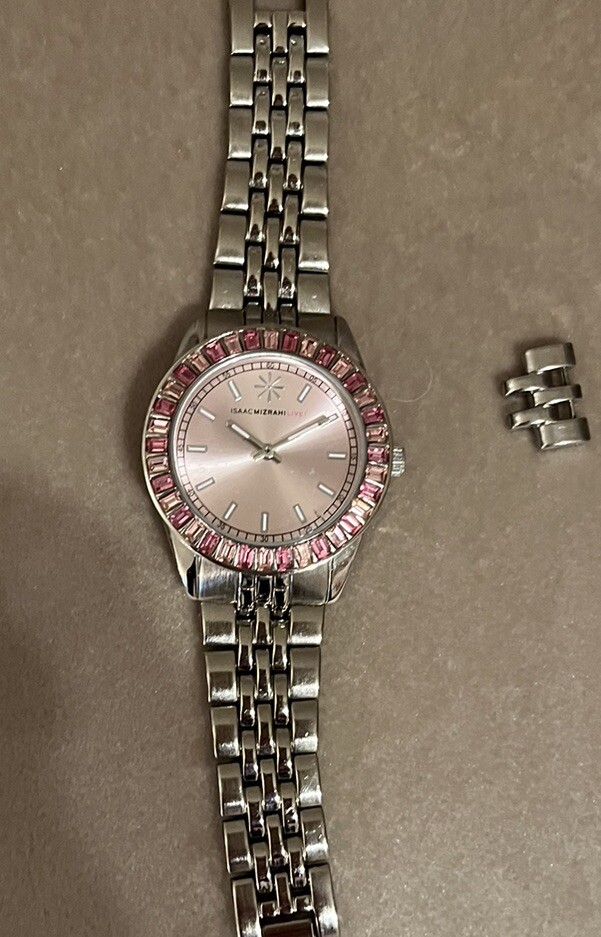 Isaac Mizrahi Live Silver Tone Womens Watch With Pink Face 
