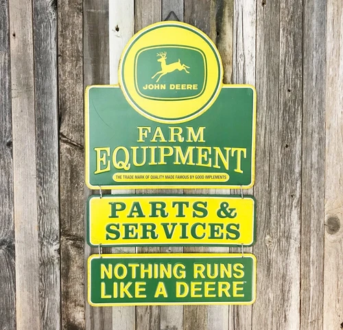 John Deere Farm Equipment Linked 19" Metal Tin Sign Vintage Style Tractor Barn
