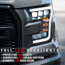 Topline For 15-17 Ford F150 Full LED Sequential Tri Projector Headlights - Black