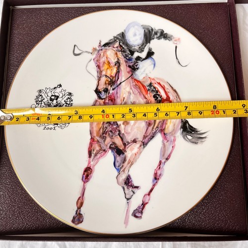 Jacquie Jones Artist Original Hand Painted Signed Plate. Horse Racing Newmarket. - Picture 11 of 11