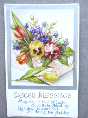 Alte Postkarte Ostersegen Frühlingsblumen 1946 W Barton