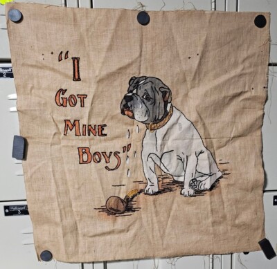 English Bulldog Pipe Dog Needle Thread Burlap Canvas Art Print ''I Got Mine Boys''