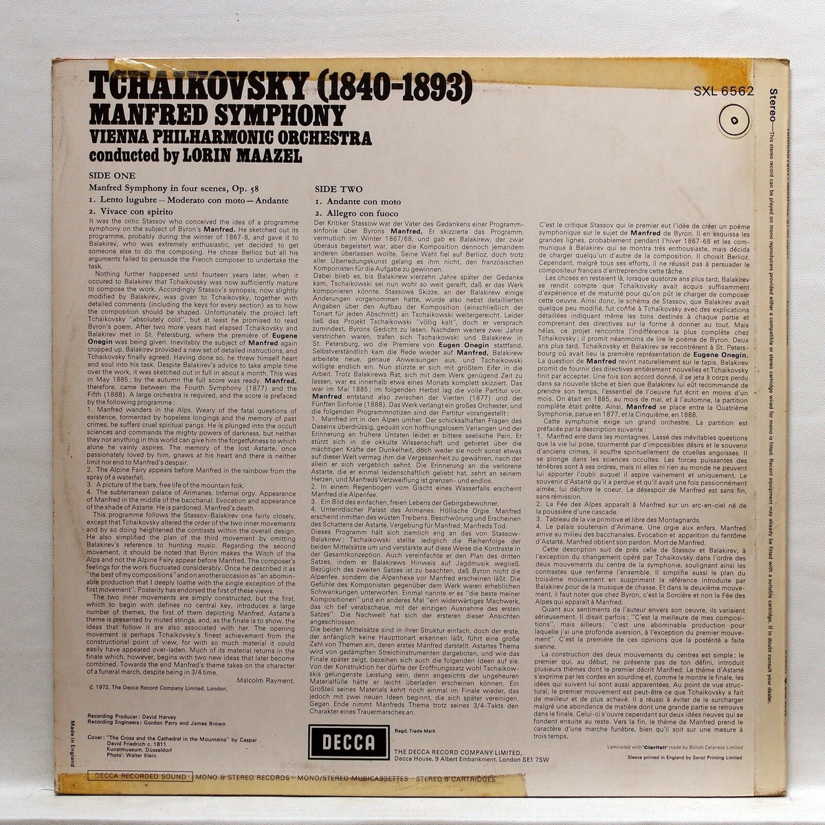 SXL 6562 - LORIN MAAZEL - TCHAIKOVSKY manfred symphony DECCA LP