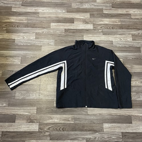 Nike Full Zip Athletic Track Jacket Youth Large Black White Swoosh Logo Classic - Picture 3 of 7