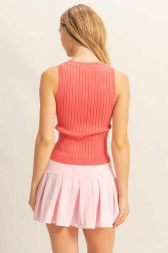 Ribbed Knit Stretchy Round Neck Sleeveless Tank Top for Women - Picture 3 of 7