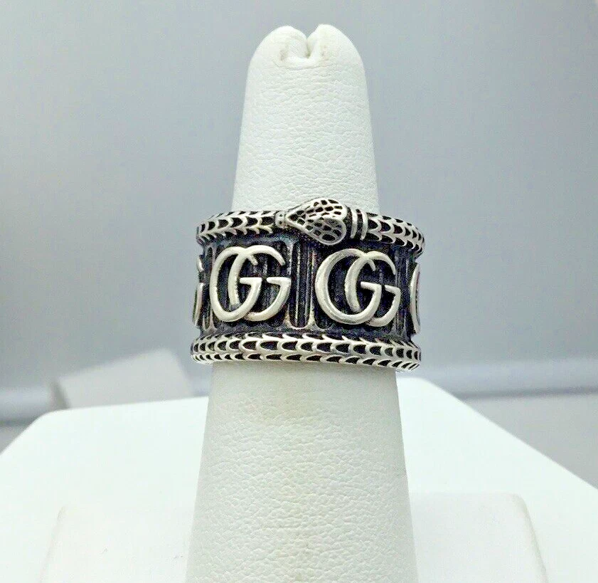 Anello Gucci Argento Sterling Doppio Giardino Serpente Fascia G Misura 6 5