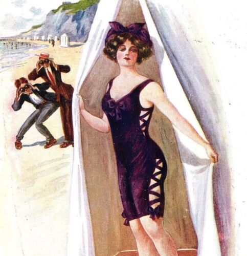 Sexy lady underwear at seaside beach Fred Spurgin saucy seaside humour comic #28 - Afbeelding 1 van 3