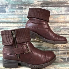 BOC Born Concept Ankle Boot 6.5M Brown Cuffed Zip Low Block Heel Casual Comfort