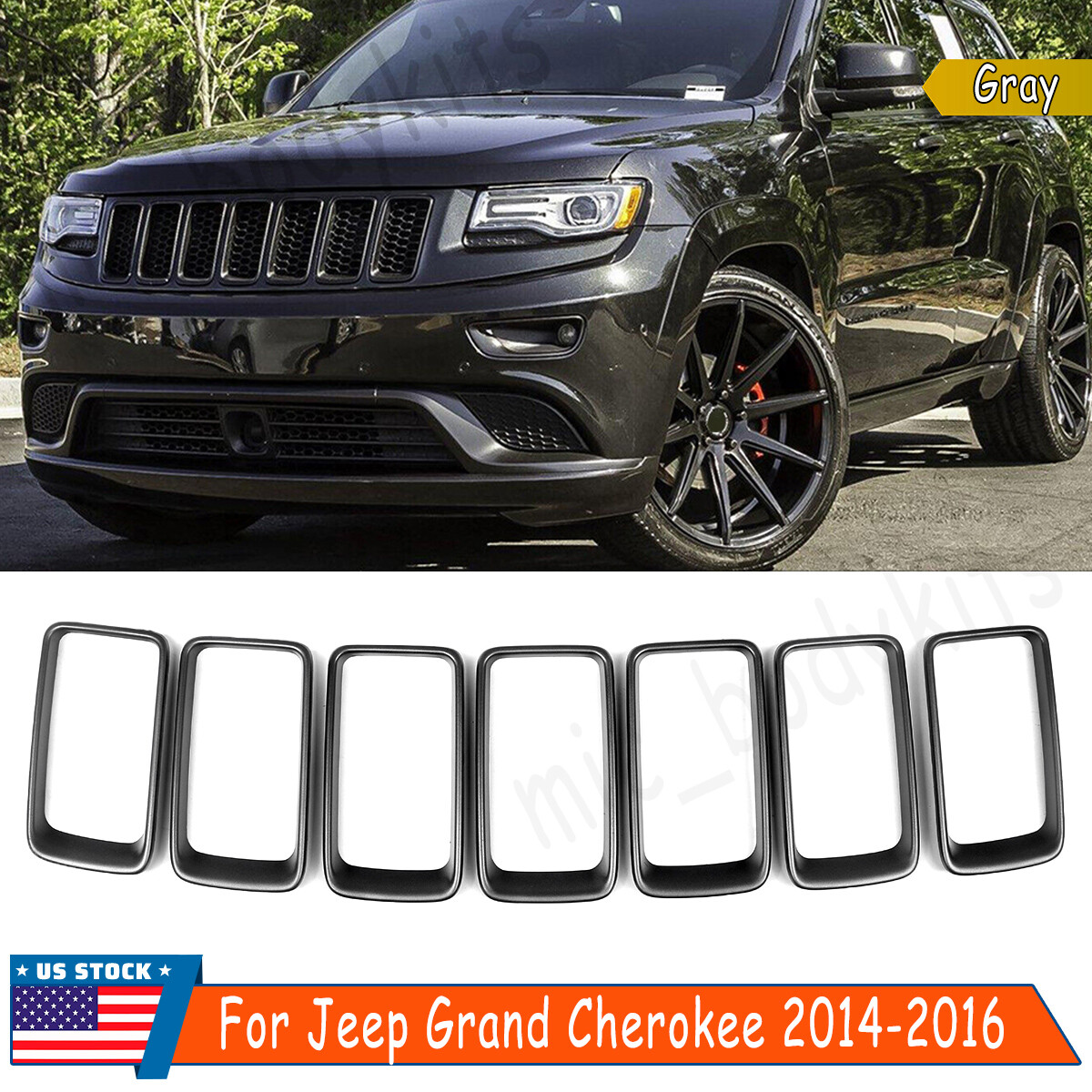 7 pcs Gray Front Grille Trim Ring Insert For Jeep Grand Cherokee 2014 2015 2016