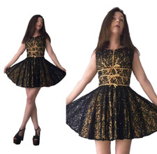 SALE! XS S Vtg 60s Black Swan LACE Rhinestone Skater TuTu Ballerina Mini Dress