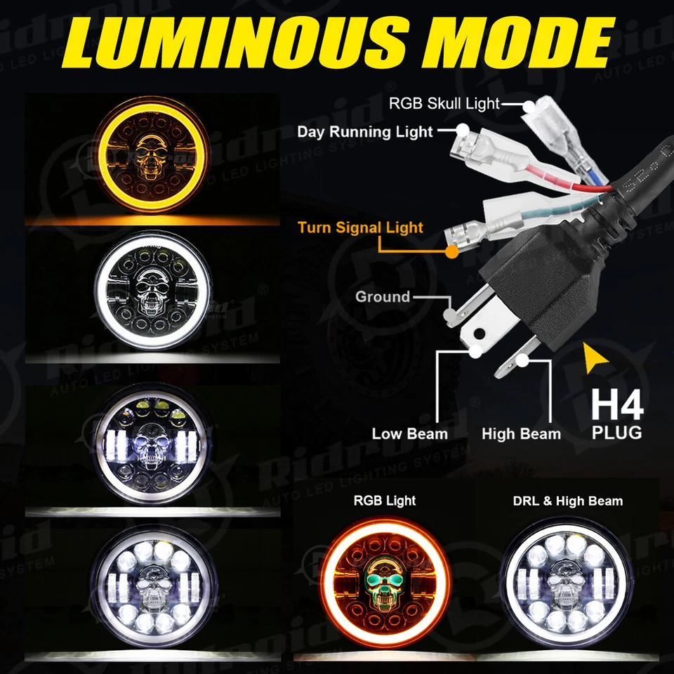 Par de faros LED RGB de 7" para camioneta Ford F-100 F-250 F-350 1953-1977 luz DRL Foto 3 de 4