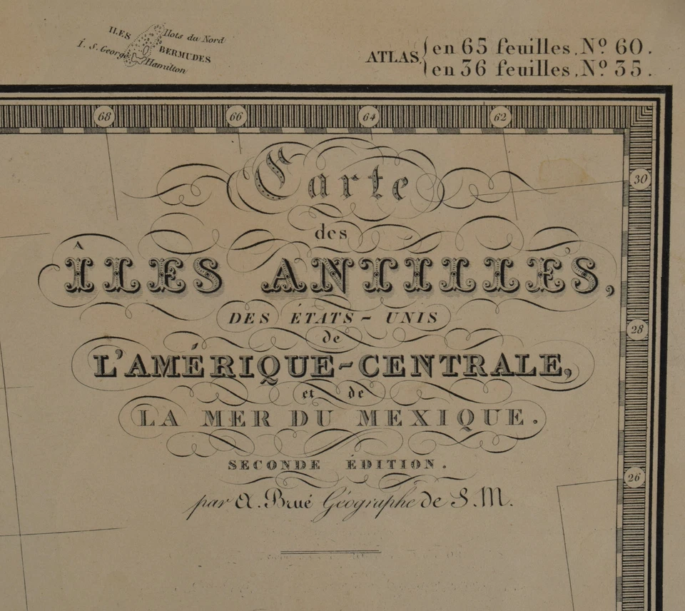 Mapa BRUÉ del Caribe Carte des Isles Antilles des Etats Unis de L'Amérique 1860 Foto 3 de 4