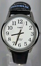 TIMEX INDIGLO UNISEX 35mm  WHITE DIAL Water Resistant 30 meter Leather Band