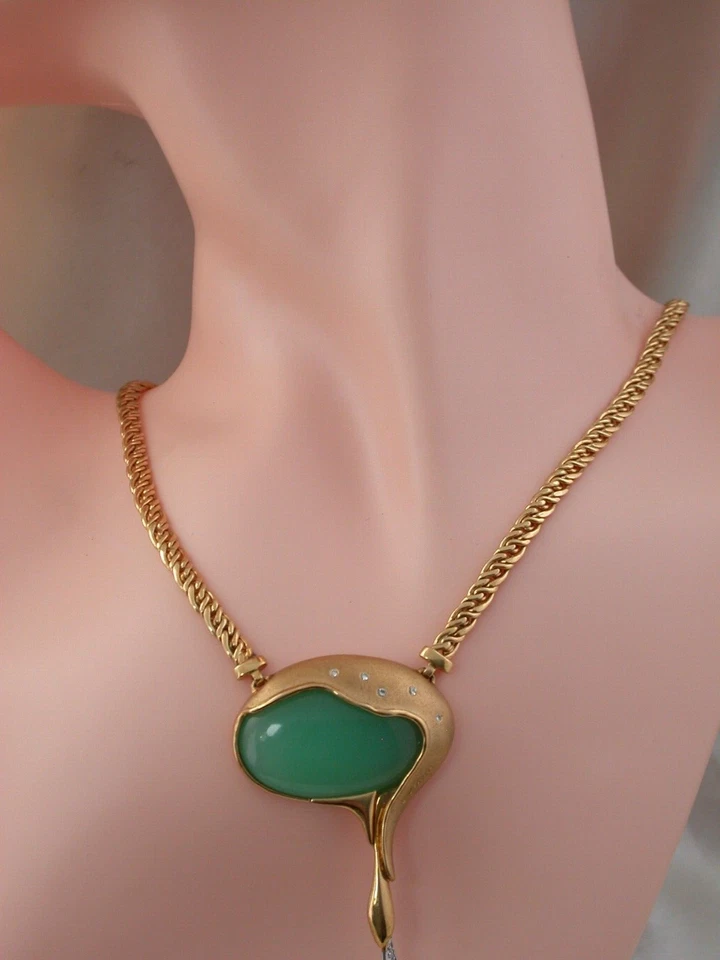 superedles Crysopras Designer Collier Luici Colani Bijoux Gelb- mit Weißgold 750 - Bild 2 von 4