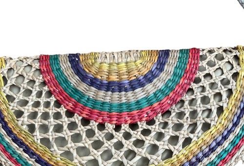 Vintage Straw Purse Rainbow Striped Shoulder Bag Colorful - Picture 4 of 14