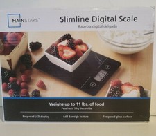 Báscula Digital Cocina Slimline Mainstays 11lbs Capacidad Negro LCD Vidrio Templado