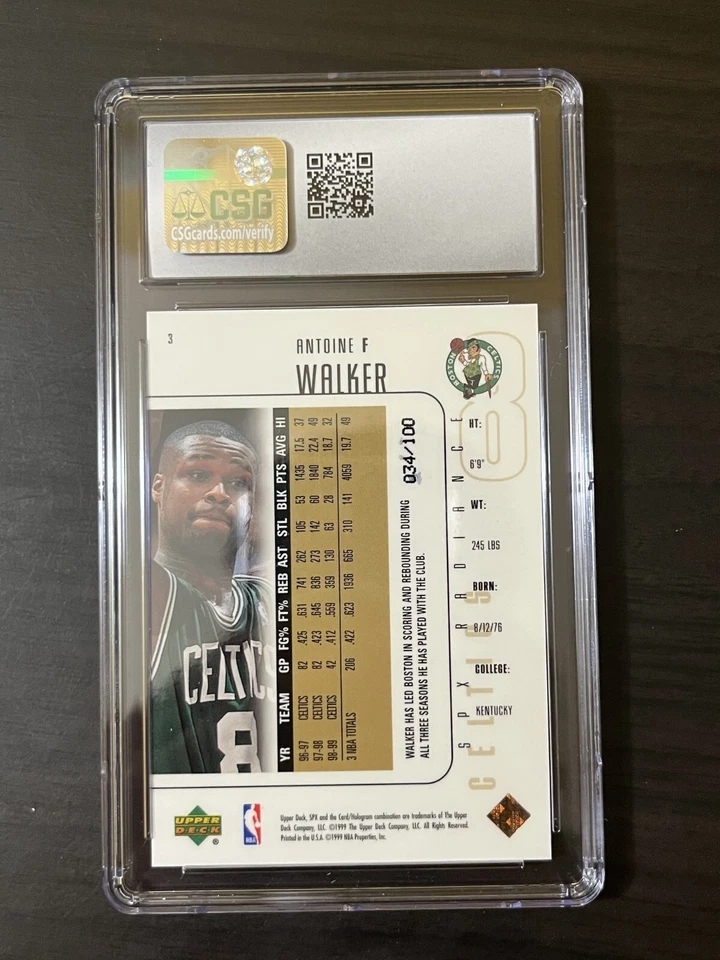 Antoine Walker 1999-00 SPx Radiance /100 CSG 9.5 #3 SP Boston Celtics Mint Plus - Image 2 of 2