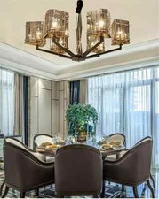 Modern Smoky Gray Glass Chandelier 6-Light Ceiling Light Pendant Lamps Fixtures