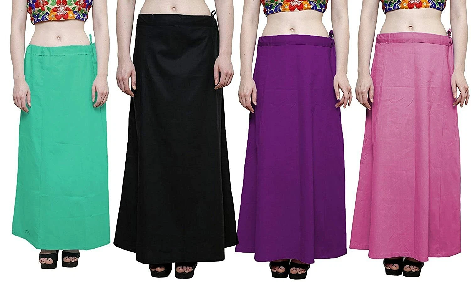 Petticoat Cotton Stitched Adjustable Waist Saree Underskirt Skirt Pack Of 4Pcs