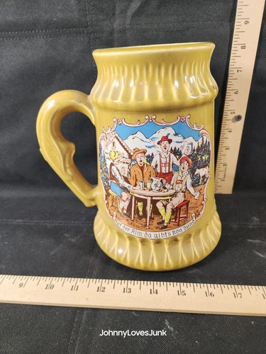 Vintage Mccoy Pottery Beer Stein Mug Marked USA #6029 German Beer Garden Tan 