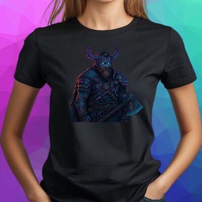 T-Shirt Frauen Cyberpunk Wikinger Motiv Baumwolle Größe S bis 3XL