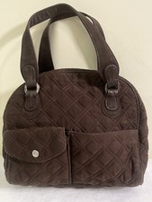 Vera Bradley Brown Quilted Purse BagSatchel Double Leather Handle Flowery Lining