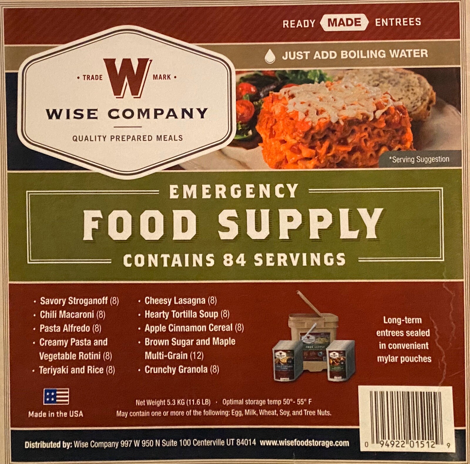 New 84 Emergency Food Servings Supply Ready Made Add Boiling Water Wise Company