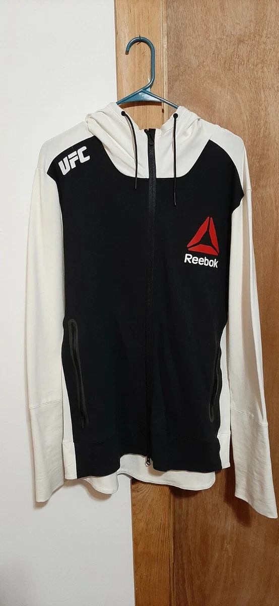 Reebok UFC MMA Mens full zip walk out hoodie SIZE LARGE Black White