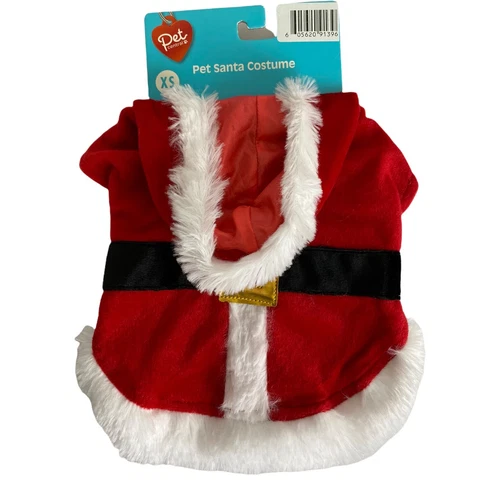 Pet Santa Claus Costume Christmas Red Pom Pom Size Medium or XS NEW 