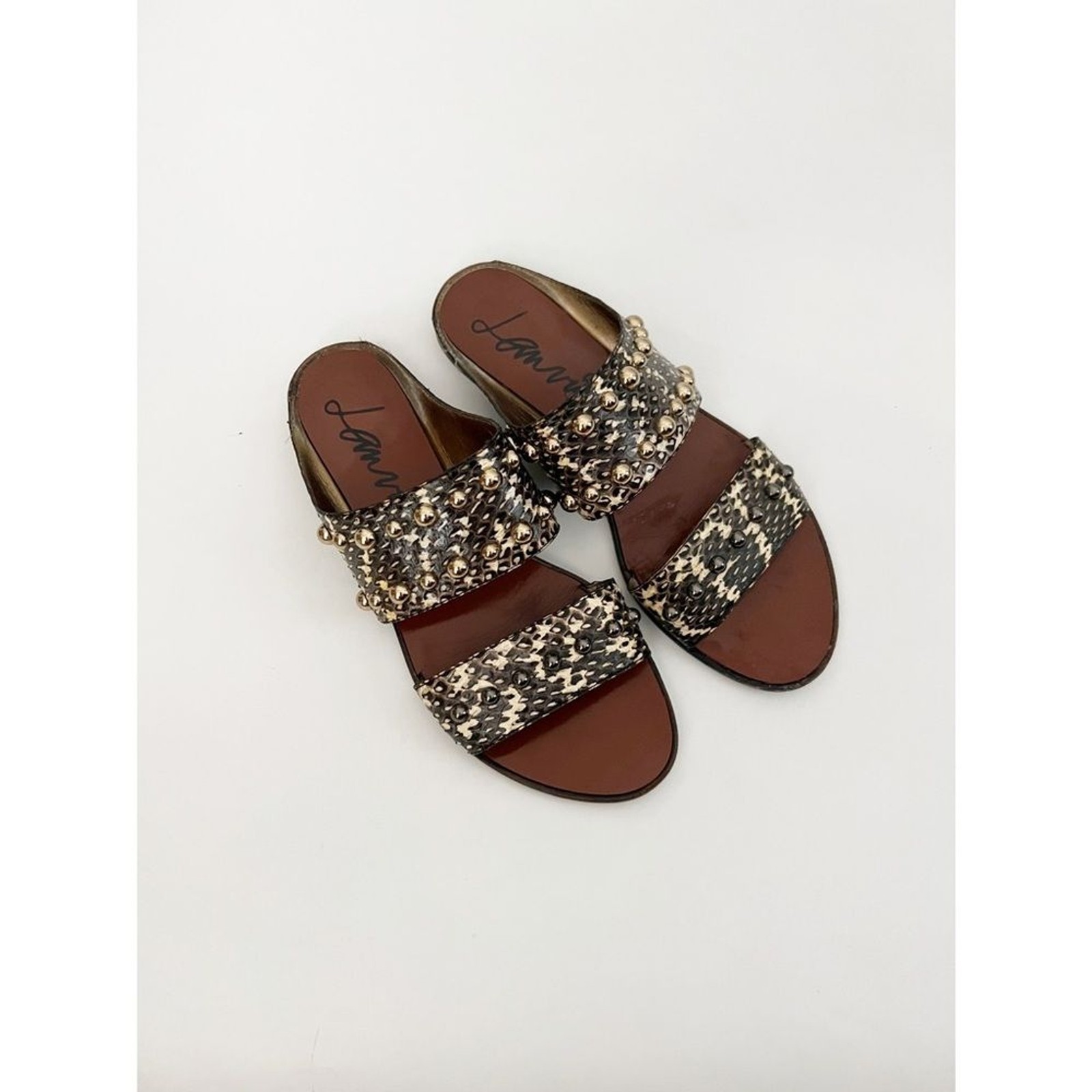 LANVIN Python Leather Double Strap Studded Flat S… - image 5