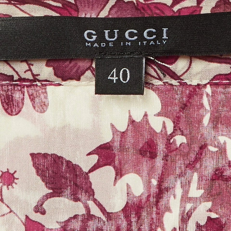 古驰粉色花卉印花丝绸纽扣前衬衫 S — 第 4/4 张图片