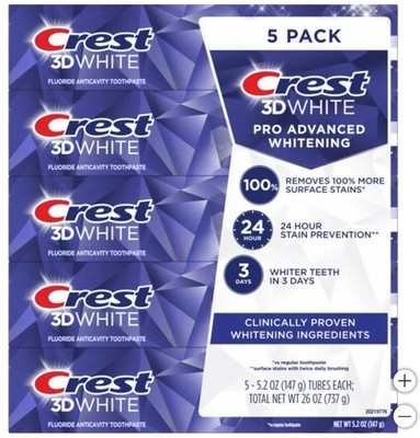 Crest 3D White Ultra Whitening Toothpaste, Vivid Mint, (5.6 Ounce, 5 Pack)