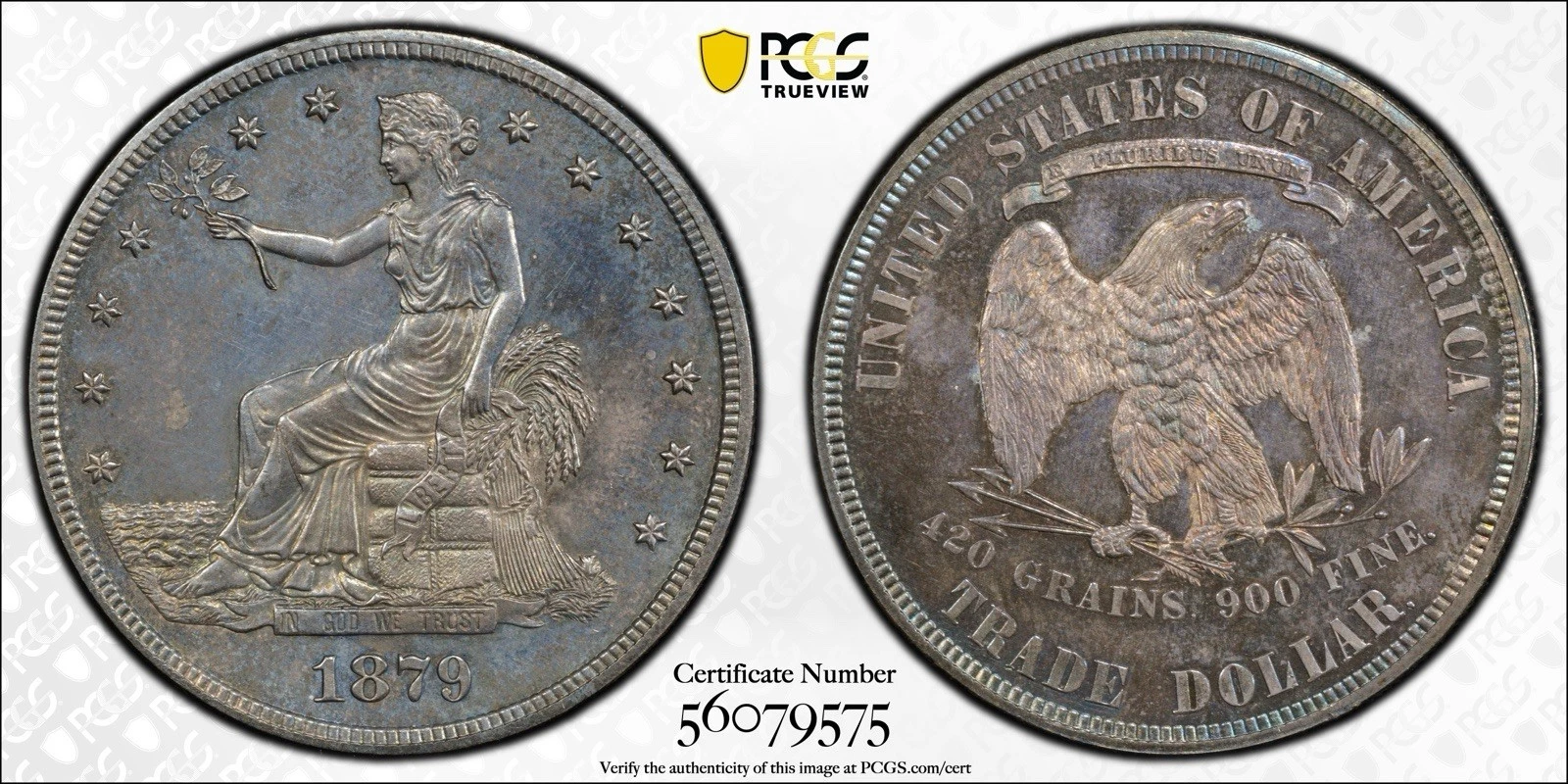 SASA 1879 Proof Trade Dollar Pcgs Pr63 With Great Color