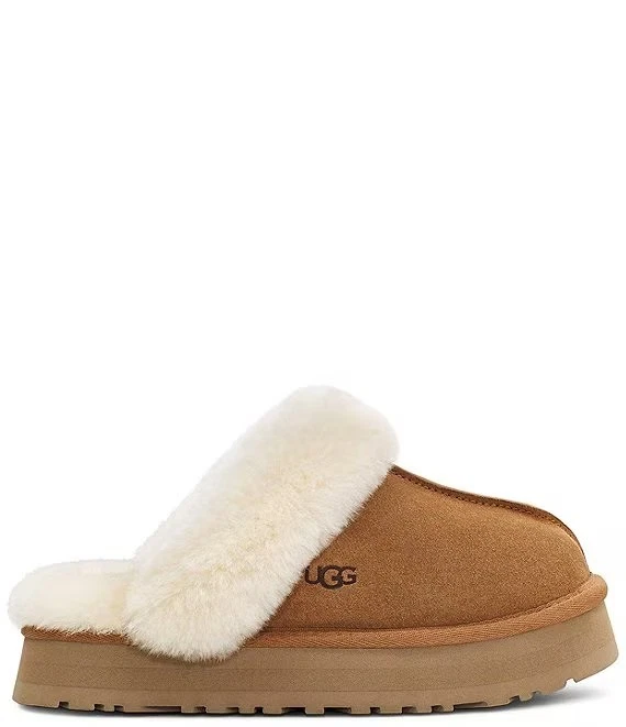 ¡Lo último zapatos! Zapatillas UGG Disquette de plataforma de piel de gamuza castaño Foto 2 de 4
