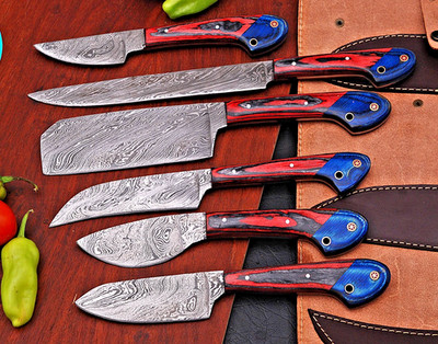 CUSTOM HAND MADE FORGED DAMASCUS STEEL CHEF KNIFE SET KITCHEN KNIFE SET 1689