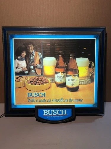 Vintage 1981 Busch Beer Lighted Sign With Rare Black Cowboy - Works