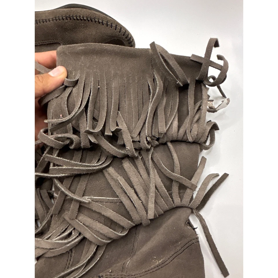 Minnetonka Brown Suede Fringe Moc Boots Ankle Booties Women's Size 9 - Image 4 of 4