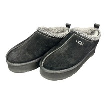 UGG Black Suede Platform Sheepskin Lined Tasman Slippers Womens 7.5 House Shoes