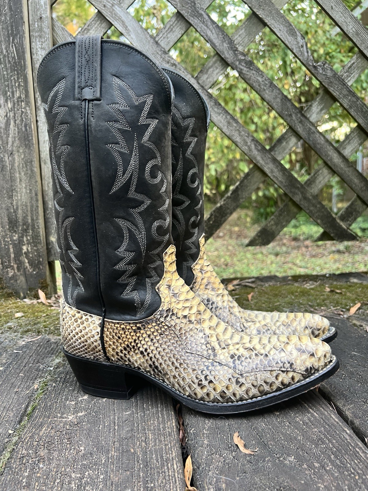 Dan Post Genuine Python & Leather Western Cowboy Boots  - Men's 9 D