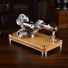 Stirling Engine Model, Working Single-Cylinder Brass & Quartz STEM Display
