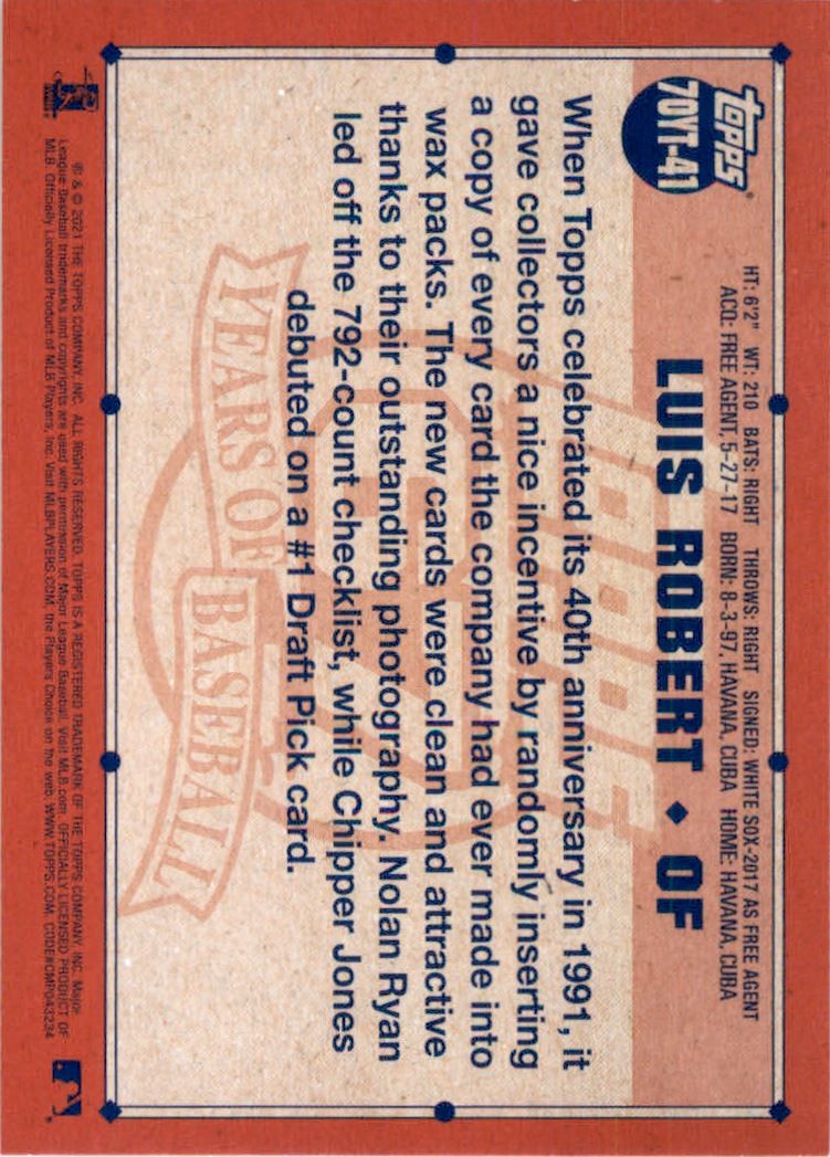 2021 Topps 70 Years of Topps Baseball #70YT41 Luis Robert | eBay