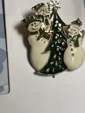 Christmas Snowmen & Tree Enamel Metal Brooch ...