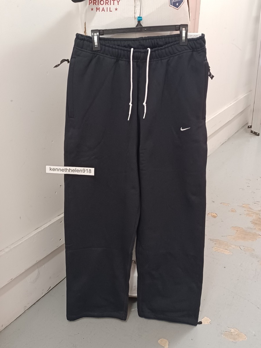NIKE SOLO SWOOSH OPEN HEM FLEECE PANTS FN3342-010 BLACK MENS SIZE